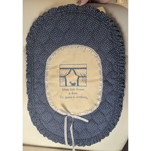 Handmade Quilted Cross Stitch Wall Hanging Blue Patchwork Inspirational Cottage